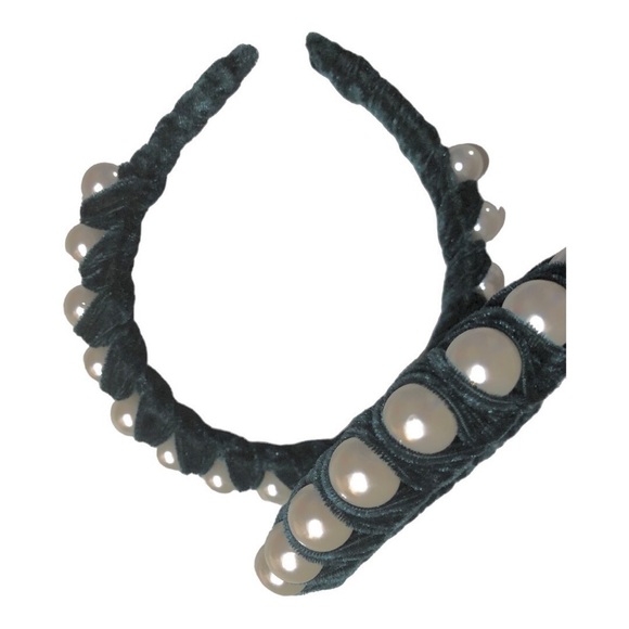 2 pack Green velvet‎ oversized pearl adorned embellished headband new - Picture 3 of 11